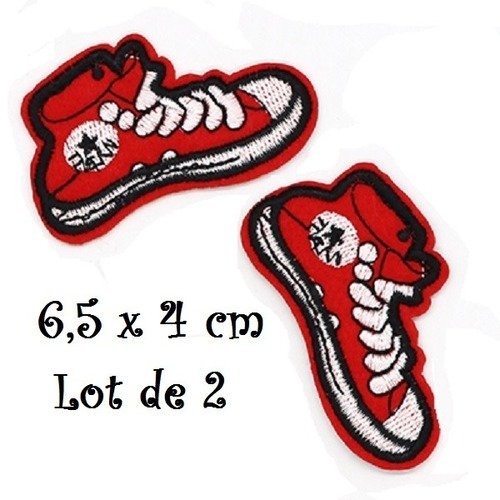 Lot de 2 patchs écussons - chaussures sport basket rouge ** 6,5 x 4 cm ** applique thermocollante à repasser