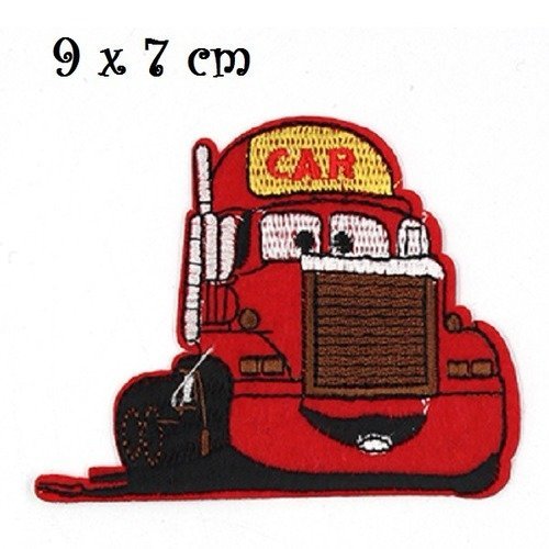 Écusson patch brodé thermocollant - camion cars rouge ** 9 x 7 cm ** applique à repasser