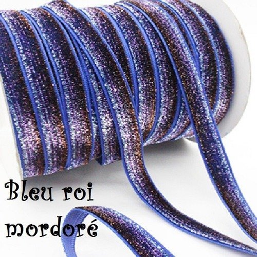 Ruban velours - n°40 / bleu roi mordoré - galon scintillant paillette glitter ** 10 mm ** vendu au mètre