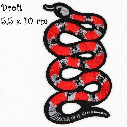 Écusson thermocollant - serpent rouge gris noir  / droit ** 5,5 x 10 cm ** applique patch à repasser