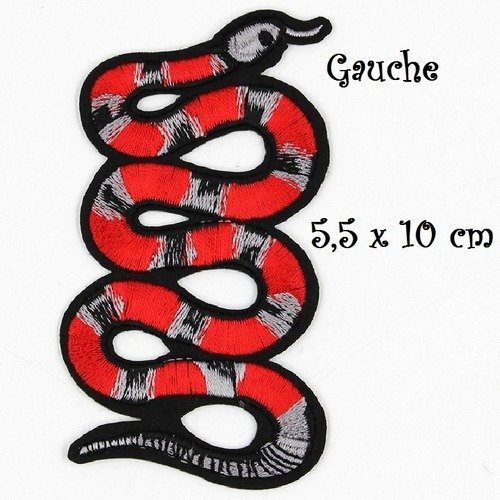 Écusson thermocollant - serpent rouge gris noir  / gauche ** 5,5 x 10 cm ** applique patch à repasser