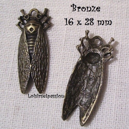 407 - breloque / charm - insecte cigale ** 16 x 28 mm ** bronze - vendu à l'unité