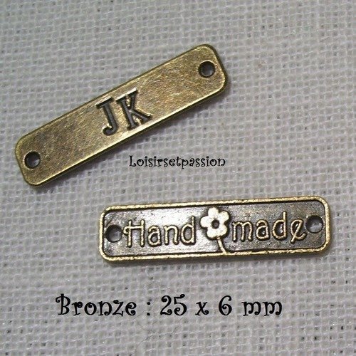 414 n°1 rectangulaire - breloque / charm - étiquette connecteur handmade fait main ** 25 x 6 mm ** bronze - vendu à l'unité