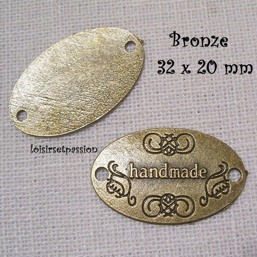 414 n°2 ovale - breloque / charm - étiquette connecteur handmade fait main ** 32 x 20 mm ** bronze - vendu à l'unité