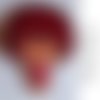 Bbf23 - grand bouton bois - fillette cheveux frisés et bandeau rouge ** 40 x 50 mm ** bouton fantaisie 2 trous - vendu à l'unité