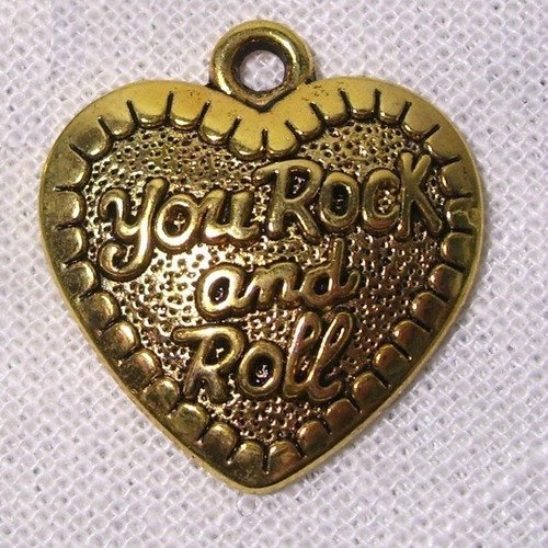 420 - breloque / charm - grand coeur rock and roll doré ** 30 x 30 mm ** doré - vendu à l'unité