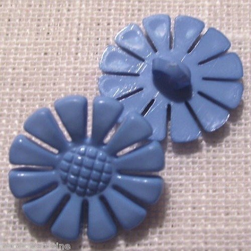 B19 / bleu - bouton fantaisie fleur tournesol ** 20 mm ** tige plastique - vendu à l'unité