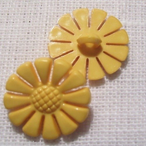 B19 /  jaune - bouton fantaisie fleur tournesol ** 20 mm ** tige plastique - vendu à l'unité