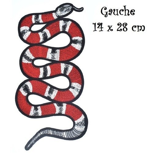Grand écusson - serpent rouge gris noir  / gauche ** 14 x 28 cm ** applique patch à coudre