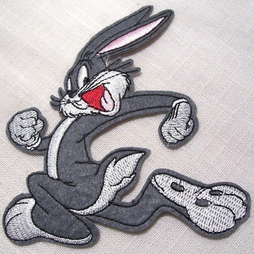 Écusson patch - lapin course bunny ** 9 x 10 cm ** applique brodée thermocollante
