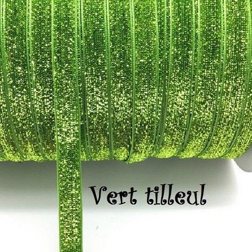 Ruban velours - n°24 / vert tilleul - galon scintillant paillette glitter ** 10 mm ** vendu au mètre