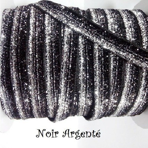 Ruban velours - n°45 / noir argenté - galon scintillant paillette glitter ** 10 mm ** vendu au mètre