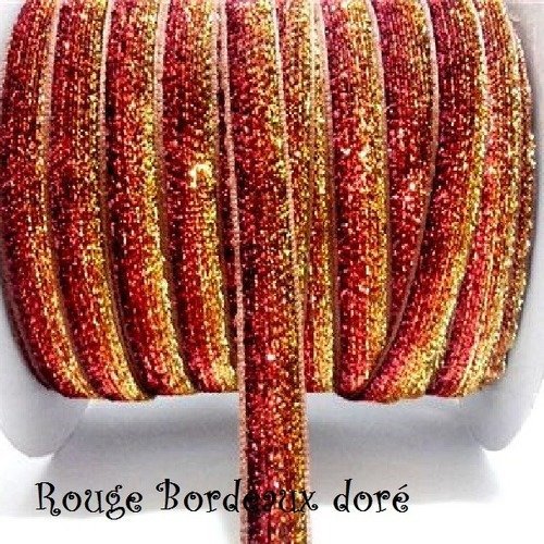 Ruban velours - n°32 / rouge bordeaux doré - galon scintillant paillette glitter ** 10 mm ** vendu au mètre