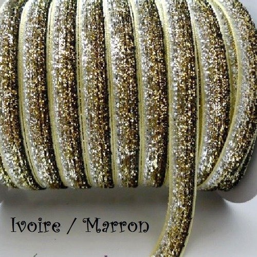 Ruban velours - n°33 / ivoire marron - galon scintillant paillette glitter ** 10 mm ** vendu au mètre