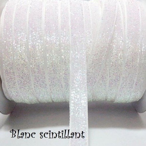 Ruban velours - n°28 / blanc scintillant - galon scintillant paillette glitter ** 10 mm ** vendu au mètre