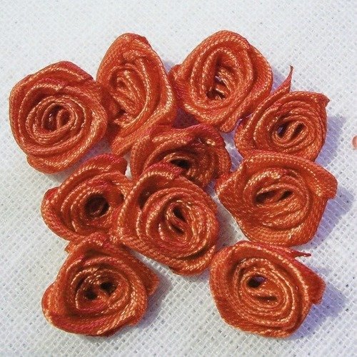 Lot de 10 fleurs roses en ruban satin  / cuivre ** 15 mm ** f08
