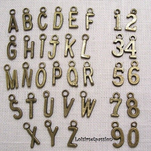 Breloque / charm - lettre alphabet chiffre ** 6 x 16 mm ** bronze - vendu à l'unité - 300