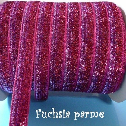 Ruban velours - n°43 / fuchsia parme - galon scintillant paillette glitter ** 10 mm ** vendu au mètre