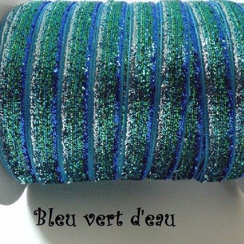 Ruban velours - n°37 / bleu vert d'eau - galon scintillant paillette glitter ** 10 mm ** vendu au mètre