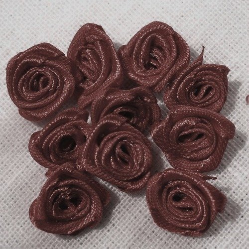 Lot de 10 fleurs roses en ruban satin / marron ** 15 mm ** f08