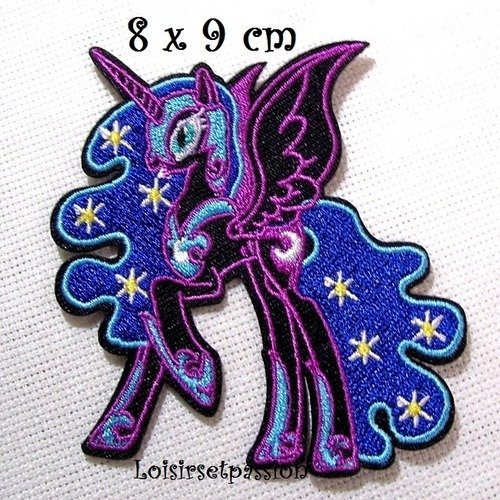 Écusson patch thermocollant, poney cheval, licorne ailes étoile, 8 x 9 cm, applique brodée à repasser