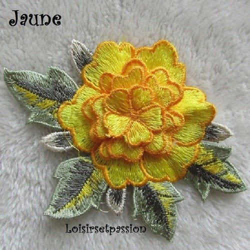Applique fleur et feuille brodée 3d / jaune ** 9 x 12 cm ** patch à coudre - acd72