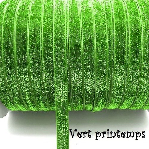 Ruban velours - n°20 / vert printemps - galon scintillant paillette glitter* 10 mm ** vendu au mètre