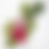 Acd70 / rose vert - grande applique brodée sur voile, 17 x 35 cm , patch satiné, à coudre