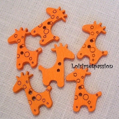 B35 / orange - bouton bois, girafe,  20 x 25 mm, bouton fantaisie 2 trous - vendu à l'unité