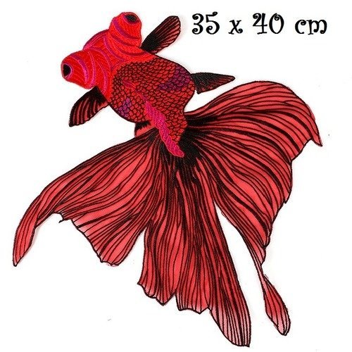 Grande applique brodée, poisson rouge ** 35 x 40 cm ** patch à coudre - acd79