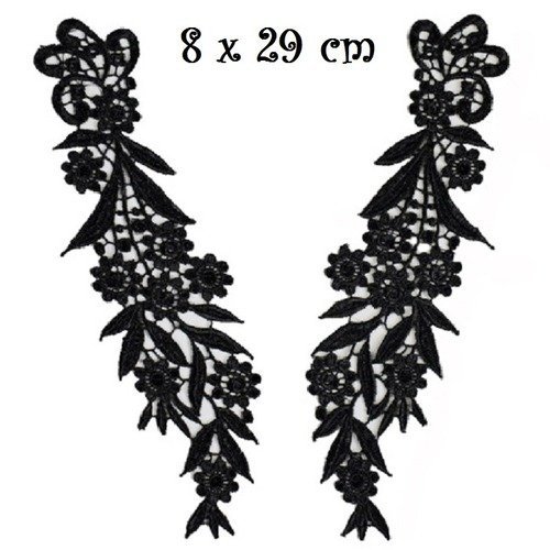 FLEURS ROSES ACD26 ** 17 x 29 cm ** APPLIQUE BRODÉE SYMÉTRIQUE COL