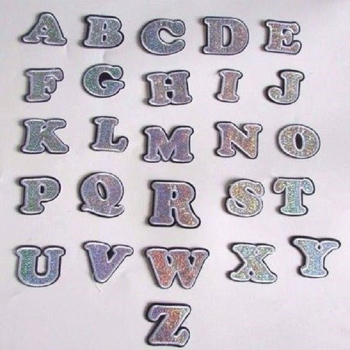 Écusson patch, lettre alphabet blanc argent scintillant, lettre au choix , applique à repasser