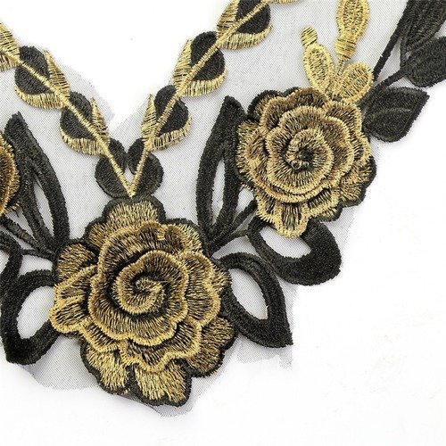 Patch De Broderie Perlée De Fleur D'or, Tissu De Maille, Appliques De Dentelle Aicaine, Coudre Des Vêtements De Robe De Mariée, Décoration De Bricolage, 1PC