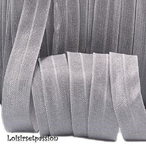 012 / gris argent - 50 cm de ruban biais élastique uni souple satiné ** 16 mm ** foe 