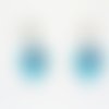 Boucles d'oreilles crochet matriochka sur papier vichy bleu et blanc
