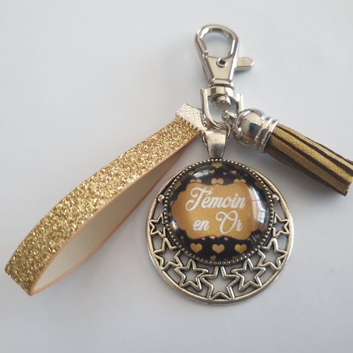 Porte clés - bijou de sac témoin de mariage,"témoin en or"