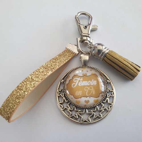 Porte clés - bijou de sac témoin de mariage,"une témoin en or"