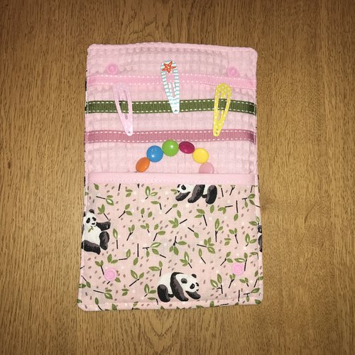 Pochette à barrettes panda rose/rose