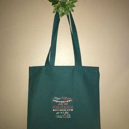 Tote bag maîtresse vert émeraude