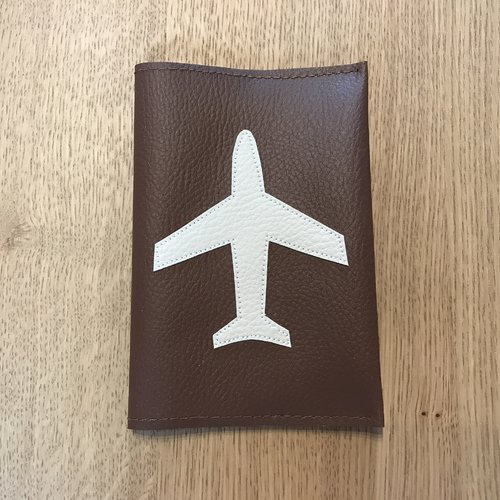 Protège passeport avion écru/chocolat