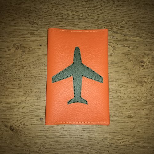 Protège passeport avion kaki/orange