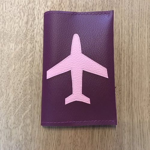 Protège passeport avion rose/prune