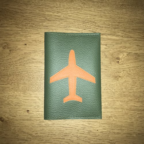Protège passeport avion orange/kaki