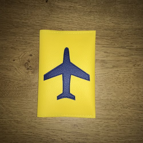 Protège passeport avion marine/jaune