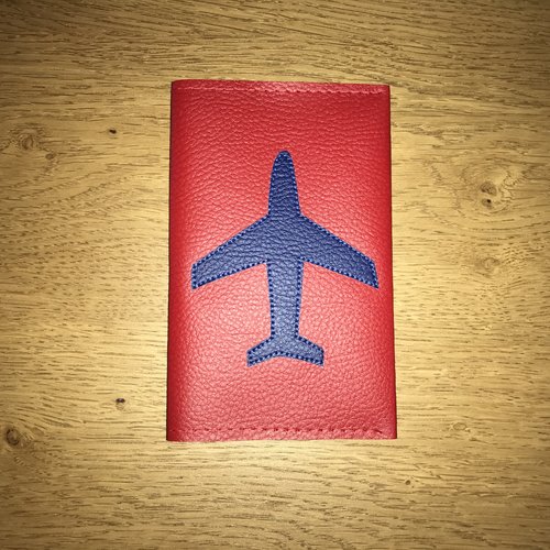 Protège passeport avion marine/rouge