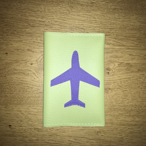 Protège passeport avion violet/verveine