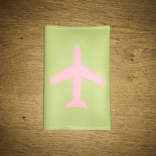 Protège passeport avion rose/verveine