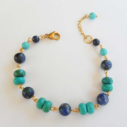 Bracelet en pierres semi-précieuses turquoise et bleu