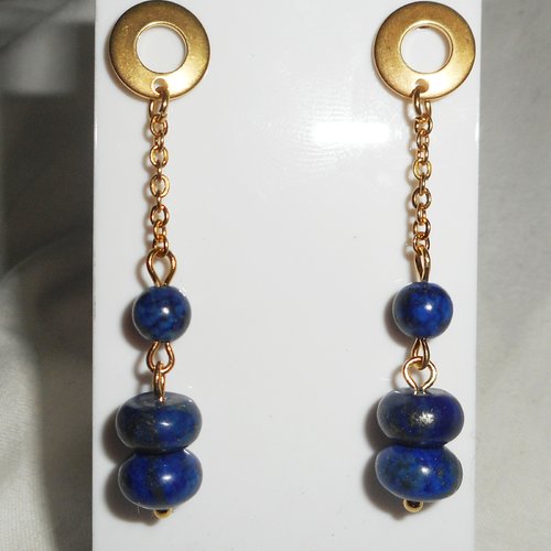 Boucles d'oreilles lapis lazuli et perle en verre de murano bleu sur acier inox
