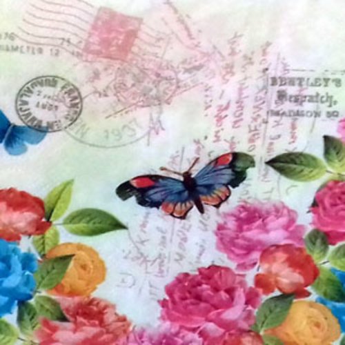 21 "serviette en papier" papillon & roses